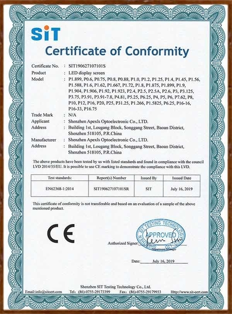 China Shenzhen Apexls Optoelectronic Co.,LTD certificaten