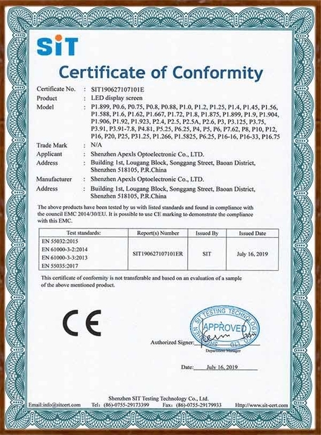 China Shenzhen Apexls Optoelectronic Co.,LTD certificaten